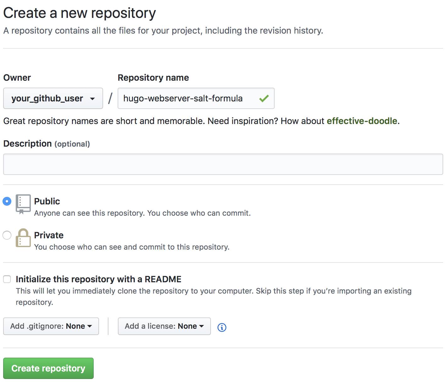 GitHub New Repository - Add New Salt Formula Repo