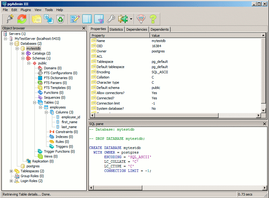 pgAdmin III full database view