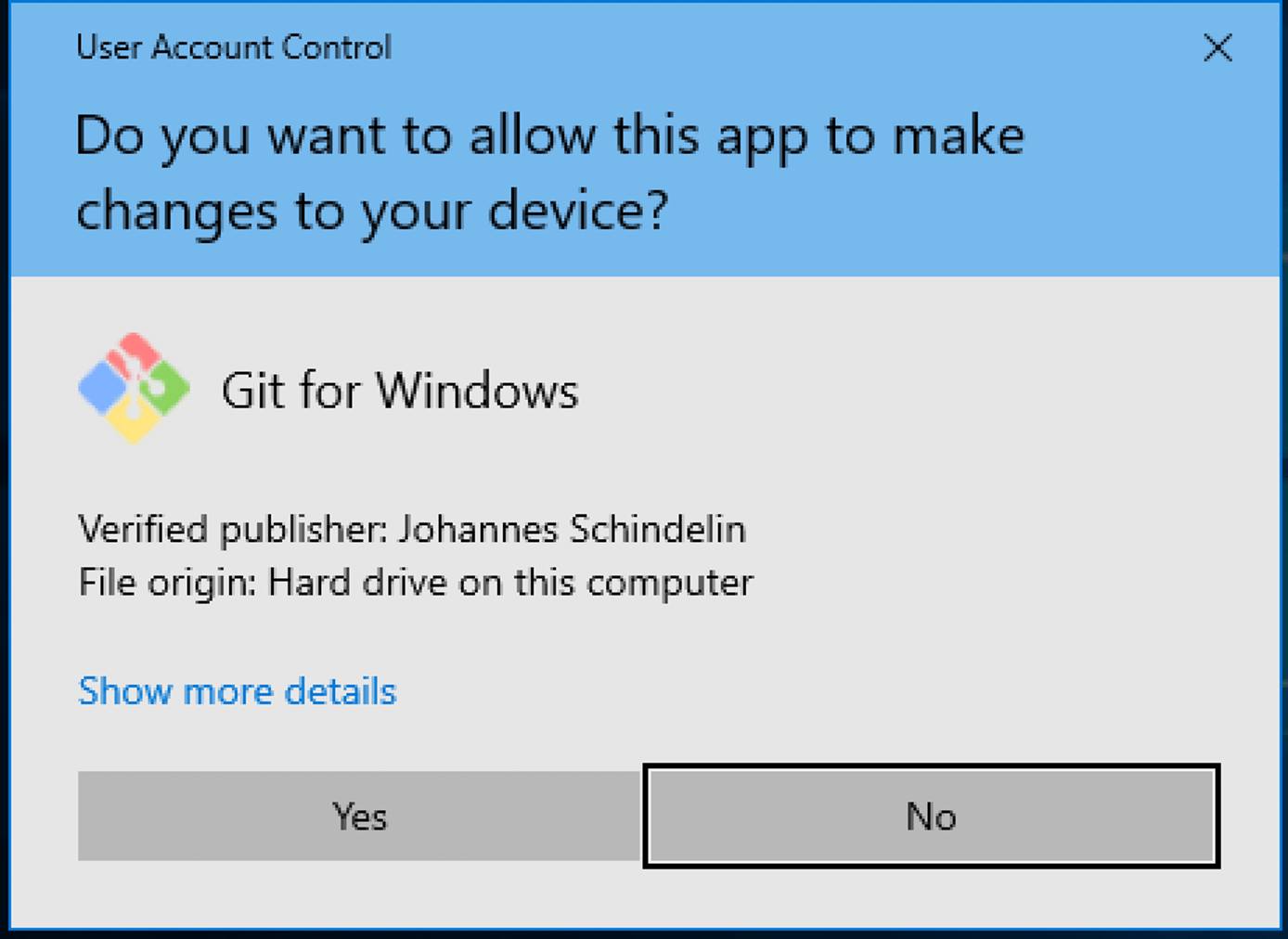 Click Yes to install Git on Windows.