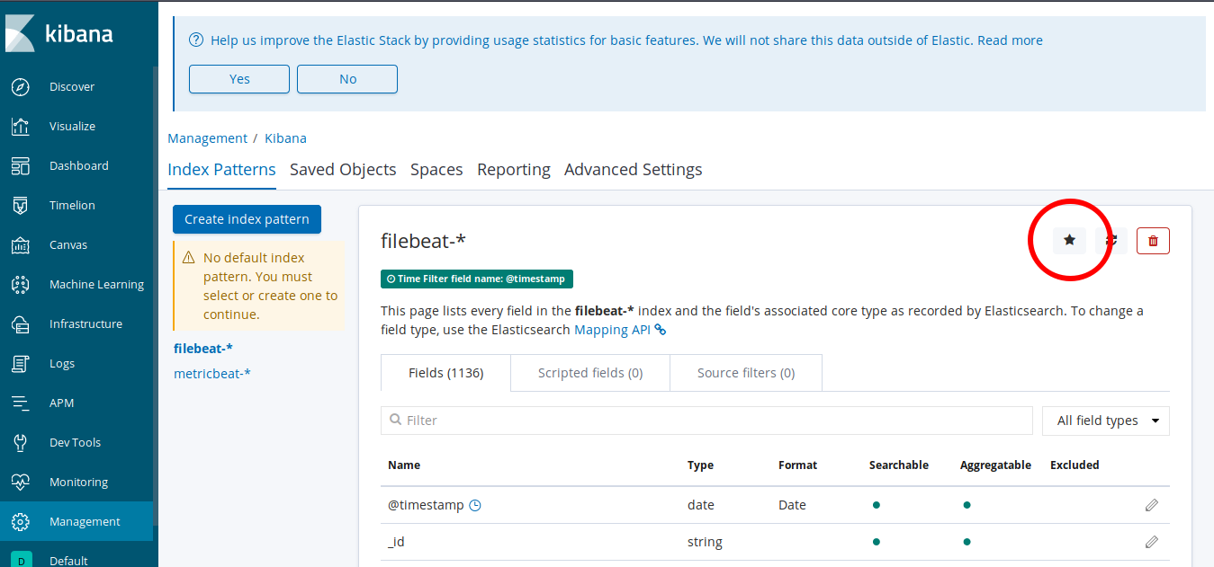 Kibana 6 Default Index Pattern