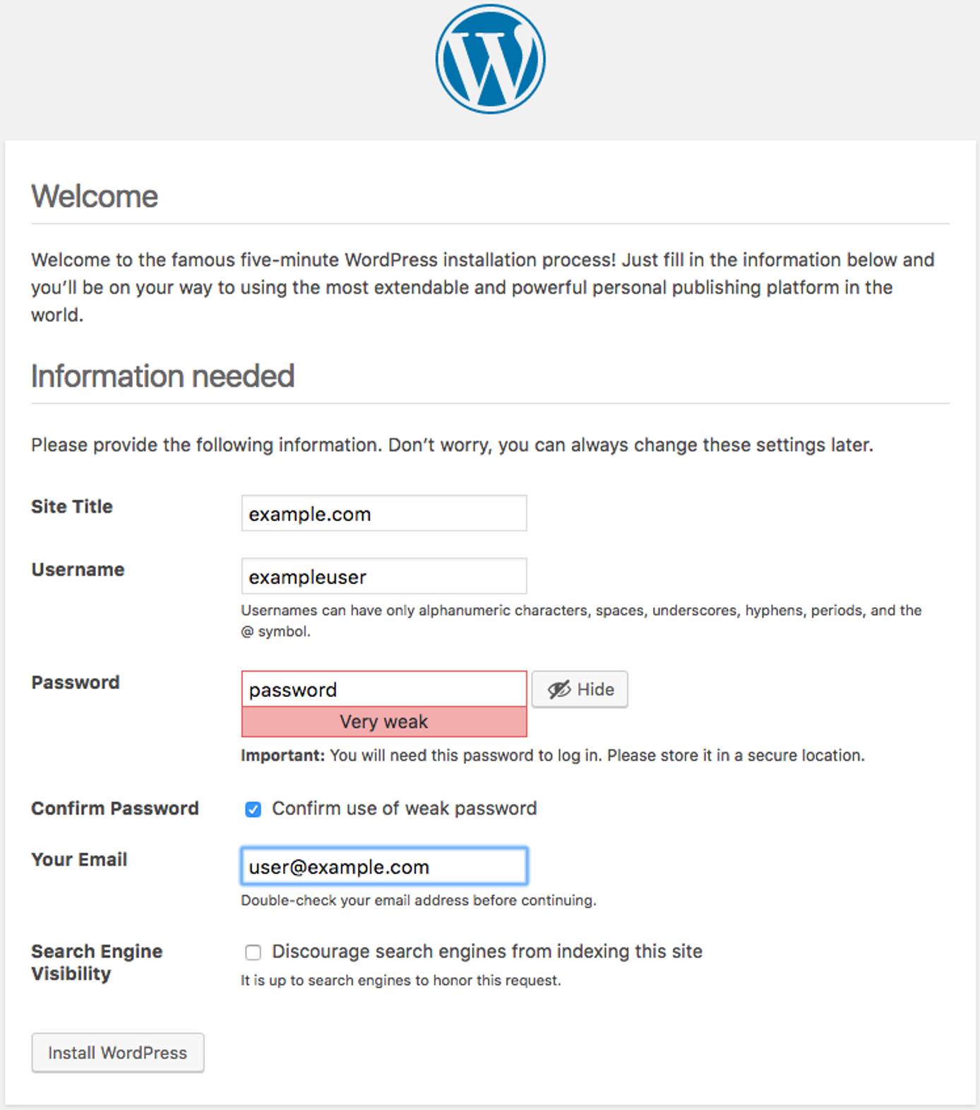 WordPress Administrative Information