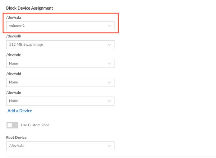 /dev/sda set to Block Storage Volume